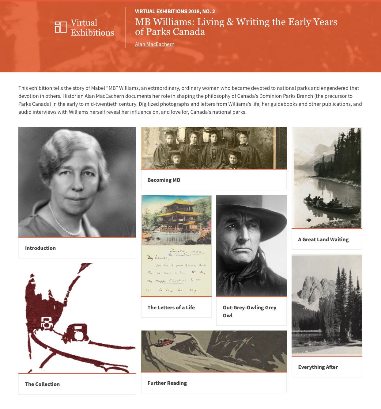 Screenshot of "MB Williams" virtual exhibition landing page.