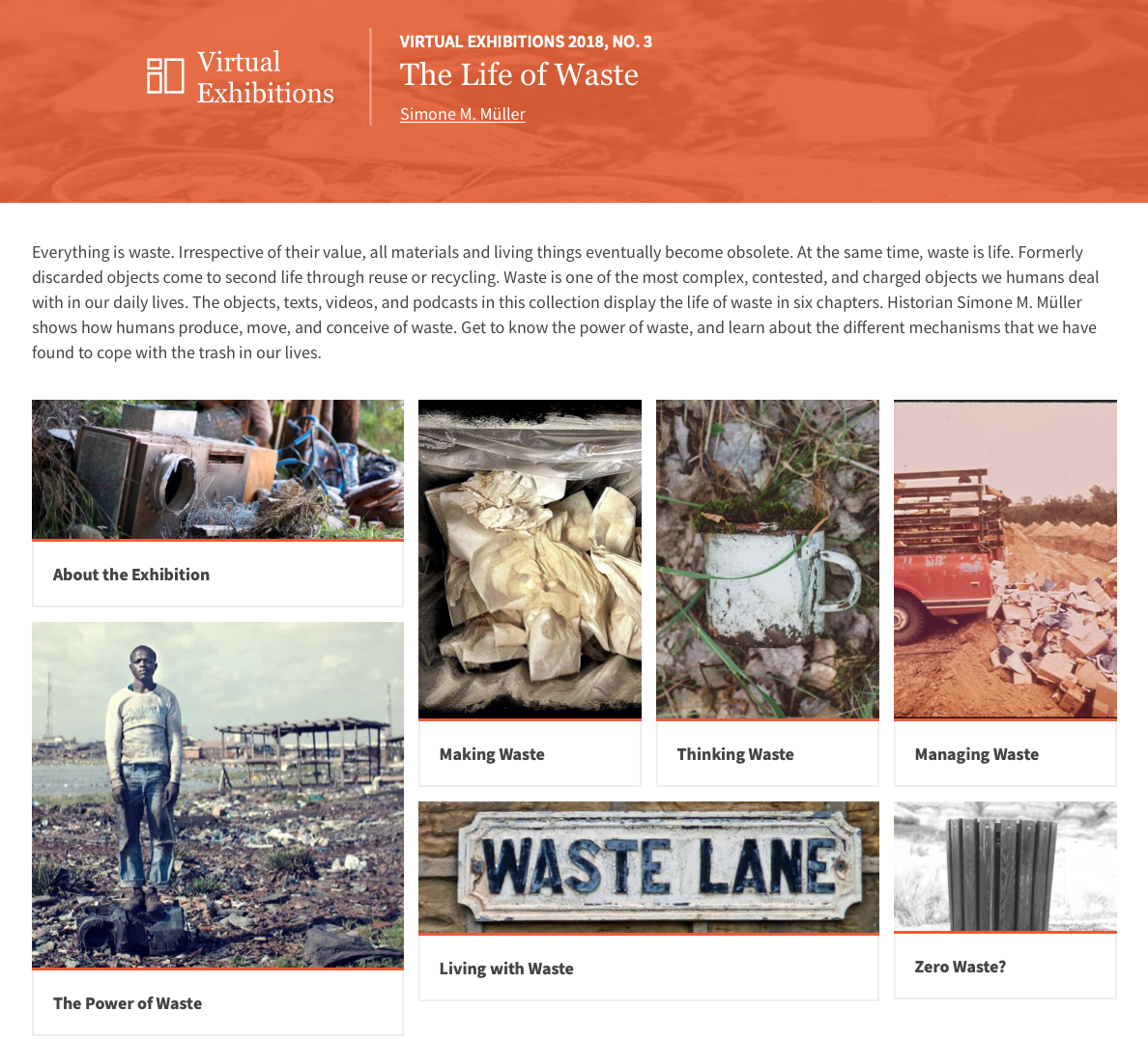 Screenshot of the exhibition overview page - Life of Waste