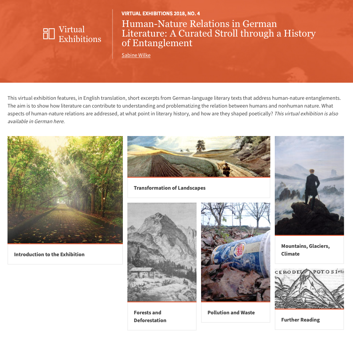 Screenshot of the exhibition overview page - Human Nature Relations.