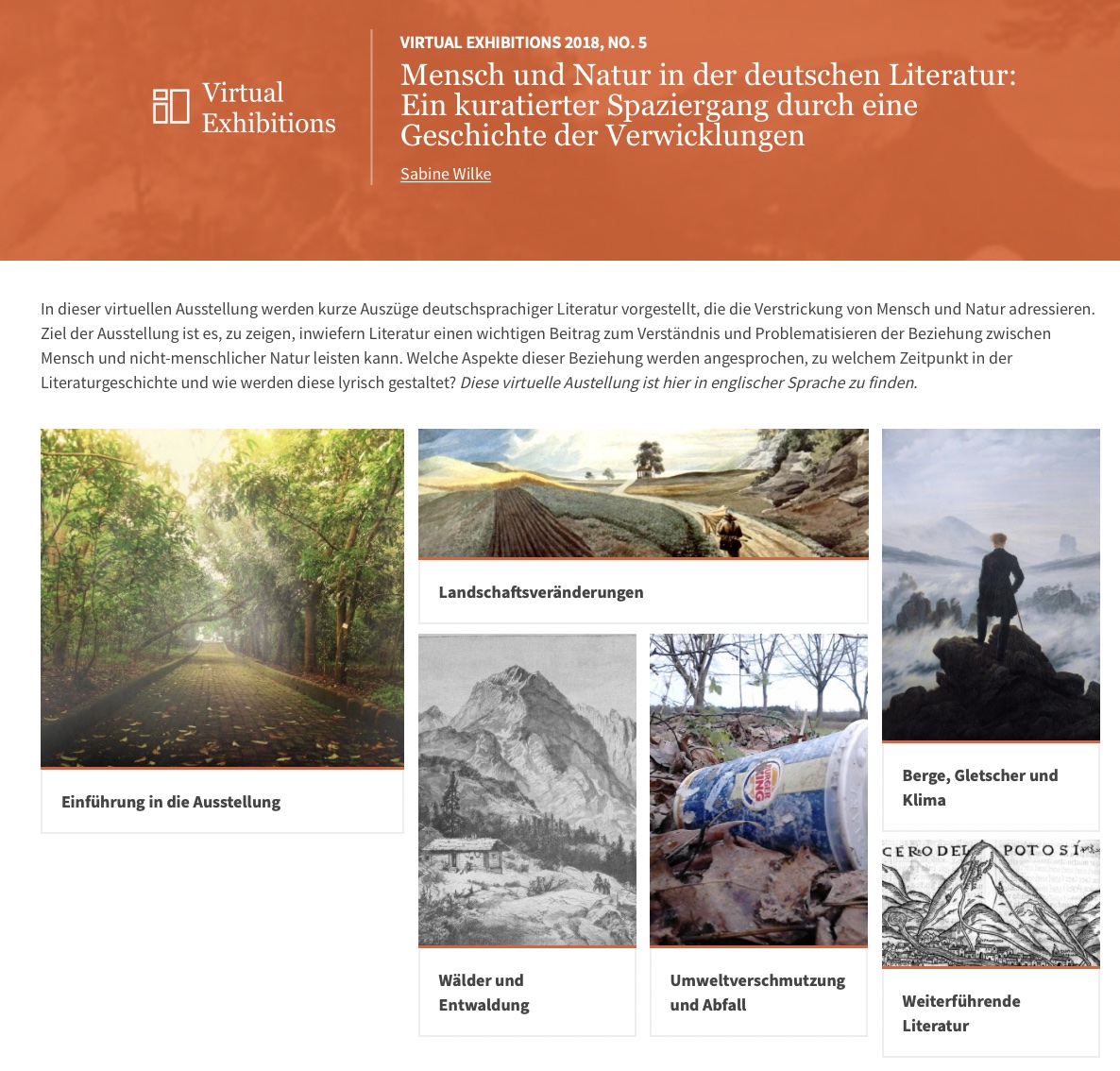 Screenshot of the virtual exhibition "Mensch und Natur in der deutschen Literatur"