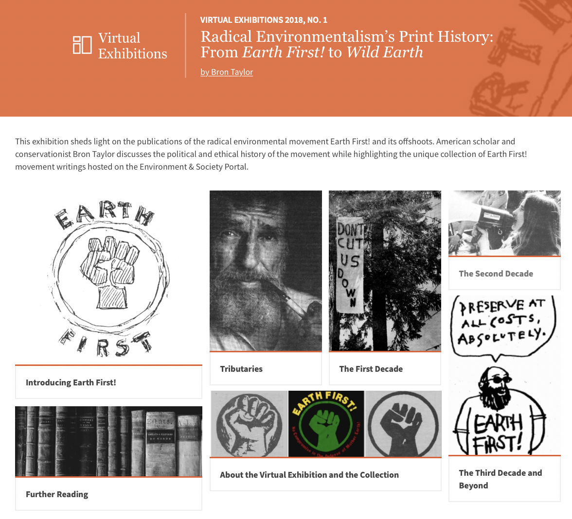 Screenshot of the "Earth First" virtual exhibition landing page.