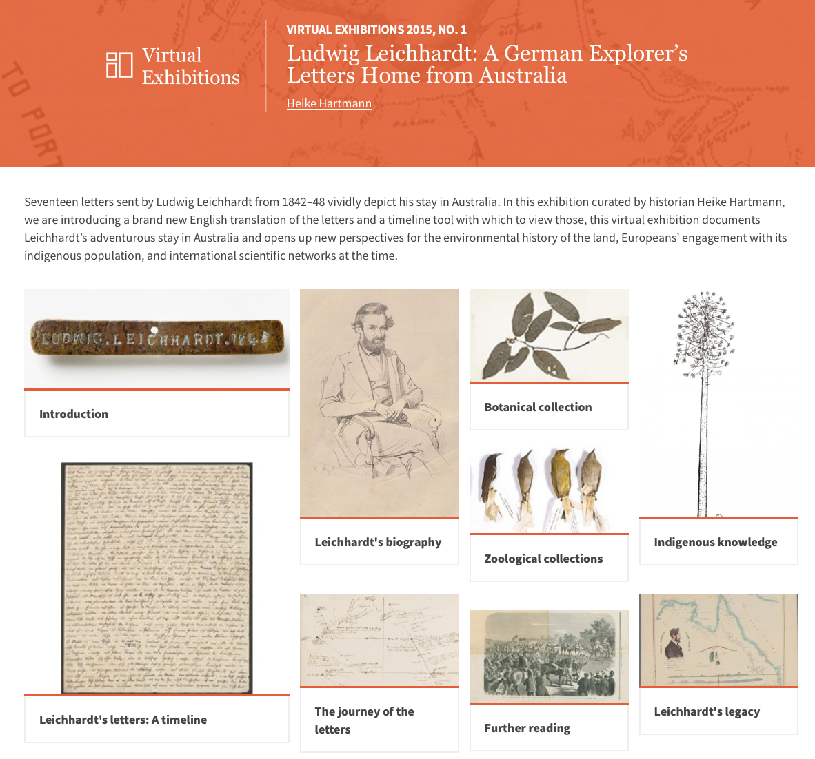 Screenshot of the Ludwig Leichhardt virtual exhibition.