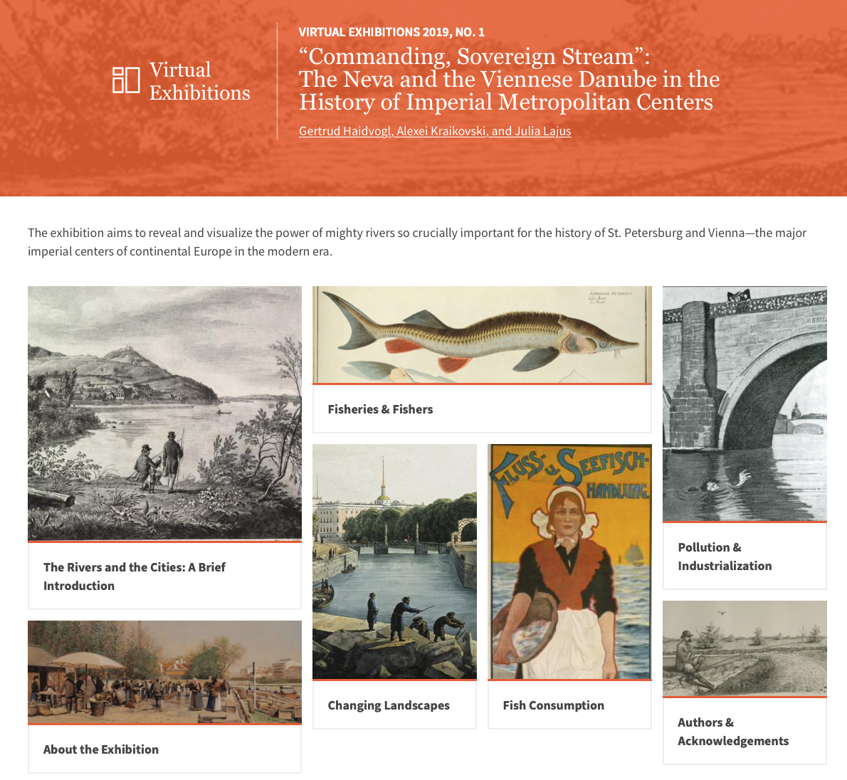 Screenshot of the exhibition overview page - Danube and Neva Rivers